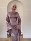 Waist Slimming Satin Flared Sleeve Dress